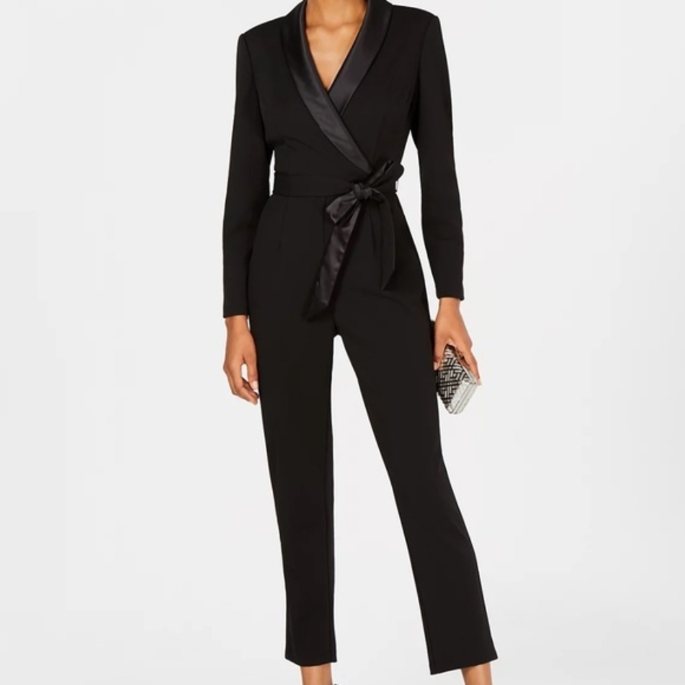 Adrianna Papell Black Satin Trim Jumpsuit